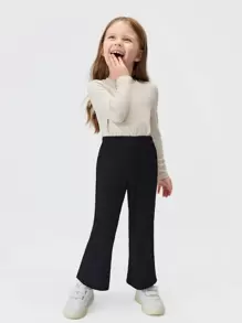 SHEIN Toddler Girls Solid Flare Leg Trousers - Black - View 3