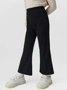 SHEIN Toddler Girls Solid Flare Leg Trousers - Black - View 4