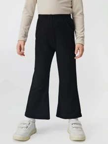 SHEIN Toddler Girls Solid Flare Leg Trousers - Black - View 5