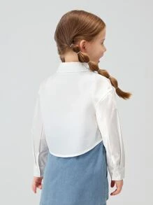 SHEIN Young Girl Versatile Solid Color Turndown Collar Dolman Sleeve Front Button Placket Shirt