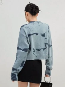 Nữ Cardigans Nút phía trước Đồ họa Giải trí - Màu xanh bụi bặm - Xem 2