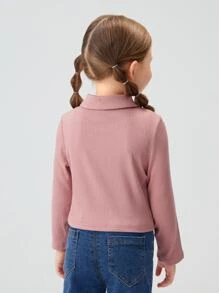 SHEIN تي شيرت محبوك مضلع أزرار أمامية للبنات الصغار