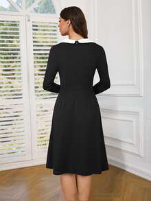 Contrast Collar Dress - Black - View 2