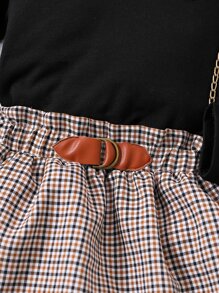 小女童格紋前蝴蝶結T恤帶紙袋腰半身裙不附帶帽 - 彩色 - 查看 3