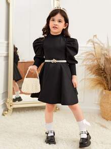 Đầm bé gái Dây kéo màu trơn Hấp dẫn - màu đen - Xem 1