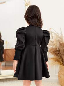 Đầm bé gái Dây kéo màu trơn Hấp dẫn - màu đen - Xem 2