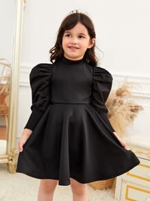 Đầm bé gái Dây kéo màu trơn Hấp dẫn - màu đen - Xem 3