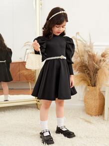 Đầm bé gái Dây kéo màu trơn Hấp dẫn - màu đen - Xem 4