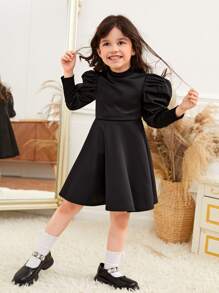 Đầm bé gái Dây kéo màu trơn Hấp dẫn - màu đen - Xem 5