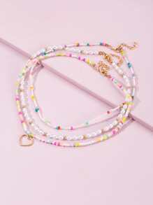 3入組愛心掛飾串珠項鏈 - 彩色 - 查看 2