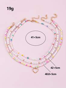 3入組愛心掛飾串珠項鏈 - 彩色 - 查看 5