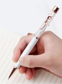 1pc Rhinestone Decor Ballpoint Pen, Simple Portable School Office Writing Pen