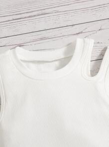 SHEIN Young Girl Rib-Knit Cut Out Tank Top - White - View 3
