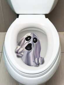 Halloween Ghost Pattern Toilet Lid Decal - Multicolor - View 1