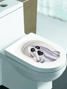 Halloween Ghost Pattern Toilet Lid Decal - Multicolor - View 2