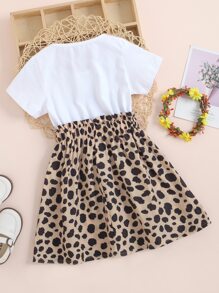 小女童字母圖案紙袋腰連衣裙 - 彩色 - 查看 2