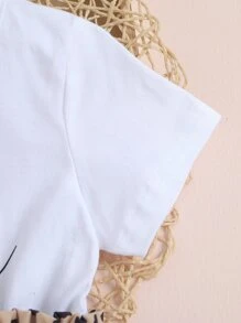 小女童字母圖案紙袋腰連衣裙 - 彩色 - 查看 4