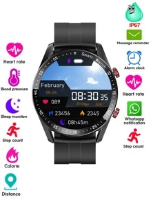 1pc Black Silicone Strap Sporty Full Touch Screen With Heart Rate Monitoring, Blood Pressure Blood Oxygen Tracking Life Round Smart Watch, For A Gift - 黑色 - 查看 4