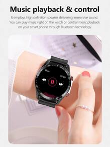 1pc Black Silicone Strap Sporty Full Touch Screen With Heart Rate Monitoring, Blood Pressure Blood Oxygen Tracking Life Round Smart Watch, For A Gift - 黑色 - 查看 7