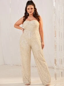 YISIKADO Plus Contrast Sequin Tube Jumpsuit - Champagne - View 1