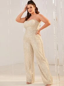 YISIKADO Plus Contrast Sequin Tube Jumpsuit - Champagne - View 4