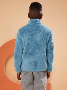 SOLOCOTE Boys Zip Front Teddy Jacket - Dusty Blue - View 2