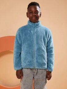 SOLOCOTE Boys Zip Front Teddy Jacket - Dusty Blue - View 5