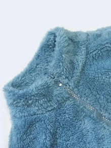 SOLOCOTE Boys Zip Front Teddy Jacket - Dusty Blue - View 7