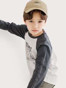 Niños Camiseta con estampado de letra & de dinosaurio de manga raglán - Blanco - Ver 3