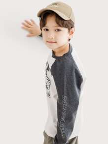 Niños Camiseta con estampado de letra & de dinosaurio de manga raglán - Blanco - Ver 5