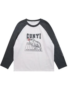 Niños Camiseta con estampado de letra & de dinosaurio de manga raglán - Blanco - Ver 6