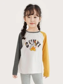 Niñitas 1 pieza Camiseta con estampado de conejo y letra de manga raglán - Blanco - Ver 4