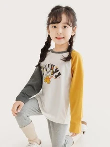 Niñitas 1 pieza Camiseta con estampado de conejo y letra de manga raglán - Blanco - Ver 5