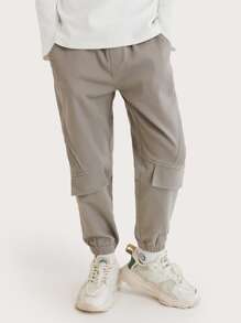 Boys Solid Slant Pockets Elastic Waist Jogger Pants