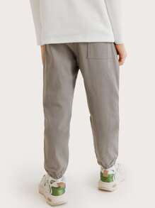 Boys Solid Slant Pockets Elastic Waist Jogger Pants