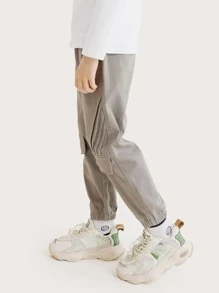 Boys Solid Slant Pockets Elastic Waist Jogger Pants