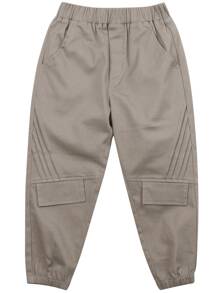 Boys Solid Slant Pockets Elastic Waist Jogger Pants