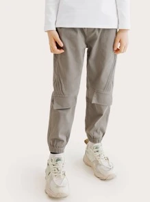 Boys Solid Slant Pockets Elastic Waist Jogger Pants