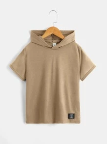 SHEIN 男孩字母貼布連帽T恤 - 卡其色 - 查看 1
