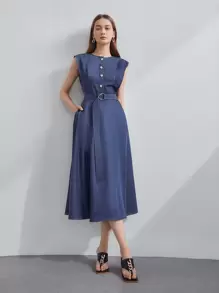 MOTF PREMIUM LYOCELL BELTED DRESS - Blue - View 2