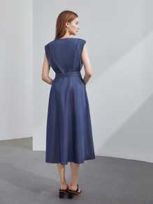 MOTF PREMIUM LYOCELL BELTED DRESS - Blue - View 3