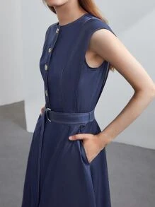 MOTF PREMIUM LYOCELL BELTED DRESS - Blue - View 4