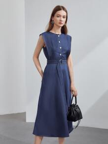 MOTF PREMIUM LYOCELL BELTED DRESS - Blue - View 5