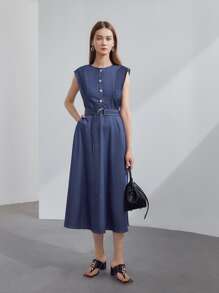 MOTF PREMIUM LYOCELL BELTED DRESS - Blue - View 7