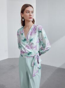 MOTF PREMIUM LINEN FLORAL INK WRAP TOP - Multicolor - View 2