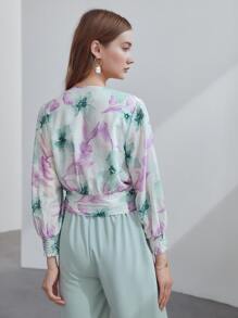 MOTF PREMIUM LINEN FLORAL INK WRAP TOP - Multicolor - View 3