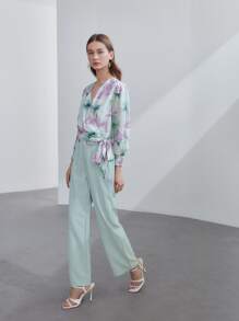 MOTF PREMIUM LINEN FLORAL INK WRAP TOP - Multicolor - View 7