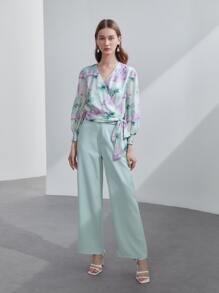 MOTF PREMIUM LINEN FLORAL INK WRAP TOP - Multicolor - View 9