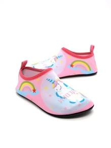 Girls Rainbow & Unicorn Print Aqua Socks - Multicolor - View 1