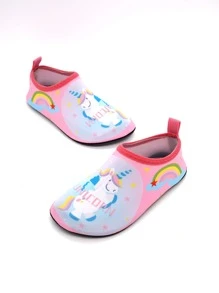 Girls Rainbow & Unicorn Print Aqua Socks - Multicolor - View 2
